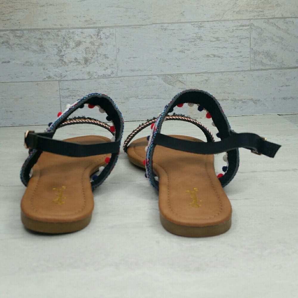 Mini Pom-Pom Embroidered Slingback Flat Sandal - Picture 5 of 6